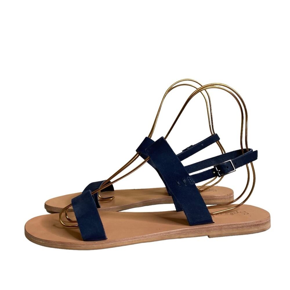 Splendid Navy Blue‎ Leather Flat Sandals Women's Size 11B
